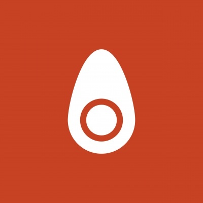 Logotipo branco em forma de gota com círculo central sobre fundo laranja