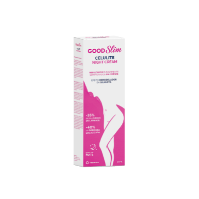 Embalagem de creme anticelulite GoodSlim celulite noite em branco e rosa