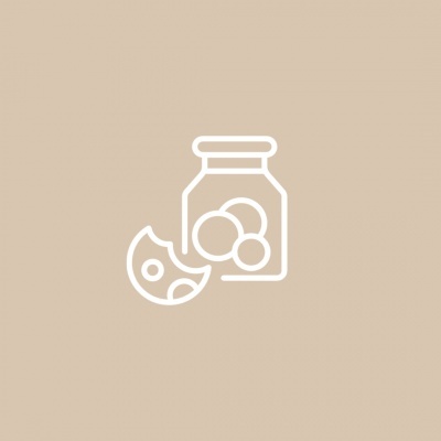 Ícone branco de um frasco com bolachas