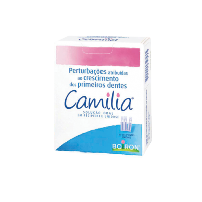 Caixa do produto Camilia solução oral para primeiros dentes