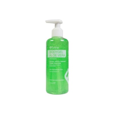 Frasco de body gel aloe vera Farline com doseador branco e gel verde