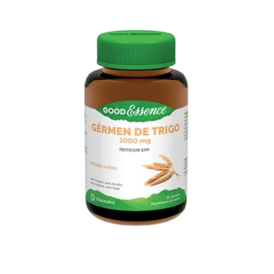frasco de suplemento GOOD Essence GERME DE TRIGO 1000 mg com tampa verde