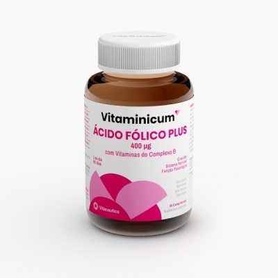 Frasco de suplemento Vitamincum Ácido Fólico Plus 400 µg, 30 cápsulas