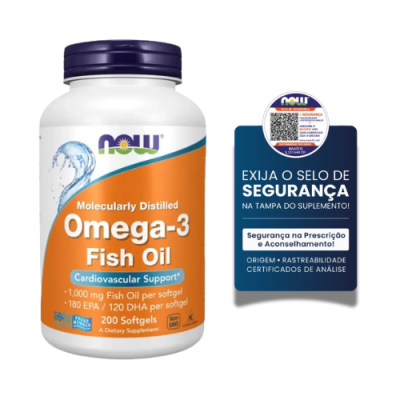 Frasco de suplemento Omega-3 Fish Oil com selo de segurança