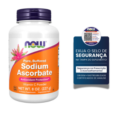 frasco suplemento vitamina C Sodium Ascorbate com selo de segurança