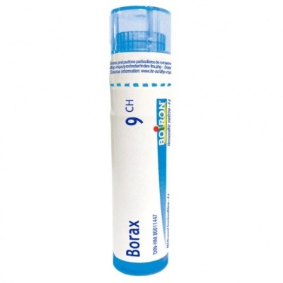 Frasco de comprimidos Borax da Boiron com tampa azul
