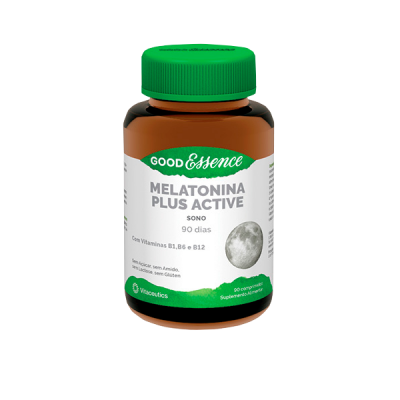 Frasco de suplemento Melatonina Plus Active 30mg com tampa verde