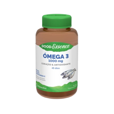 Frasco de suplemento GOOD Essence Omega 3 1000 mg com 45 cápsulas