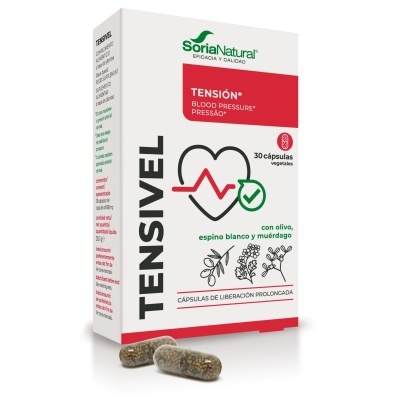 Caixa de cápsulas vegetais TENSIVEL para tensão arterial com duas cápsulas à frente