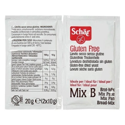 Pacote duplo de fermento seco sem glúten Schär 20g branco e vermelho