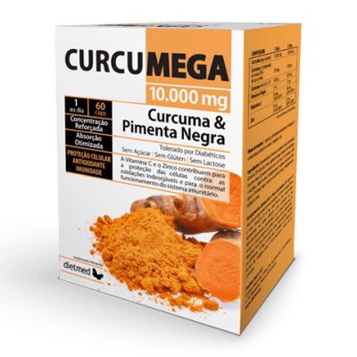 Caixa de suplemento CURCUMEGA 10.000 mg com curcuma e pimenta negra