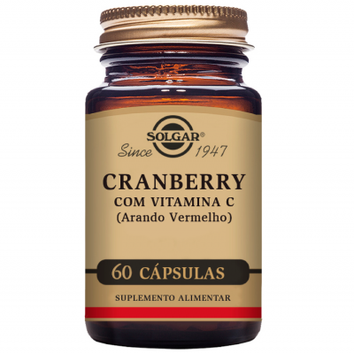 Frasco de suplemento Solgar Cranberry com vitamina C, 60 cápsulas