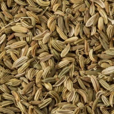 Sementes de funcho castanhas e verdes com textura riscada