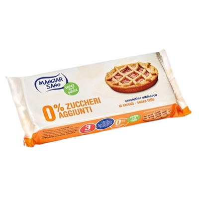 Embalagem branca e laranja de crostatina de alfarroba Mangiar Sano