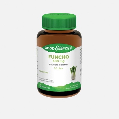 frasco de suplemento GOOD Essence Funcho 500 mg com tampa verde
