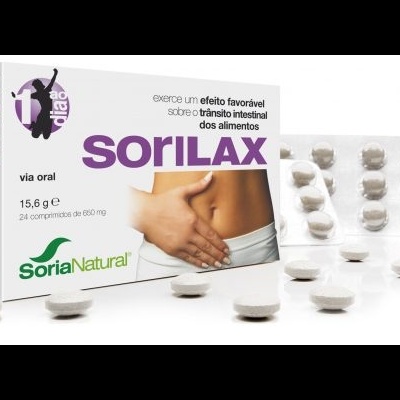 Embalagem de comprimidos Sorilax com 24 unidades, marca Soria Natural