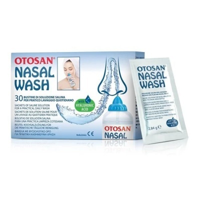 Caixa e sachê de solução salina Otosan Nasal Wash para lavagem nasal