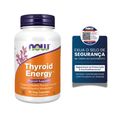 Frasco suplemento Thyroid Energy da NOW com selo de segurança azul