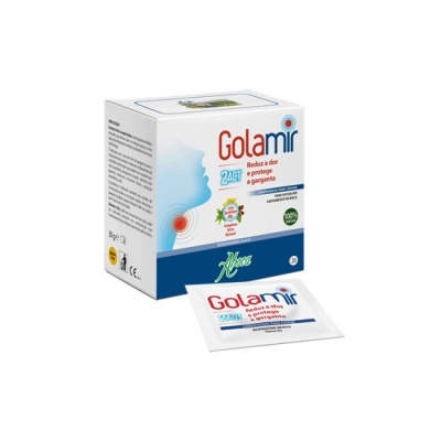 Embalagem do produto Golamir com sachê individual destacando proteção e alívio para a garganta.