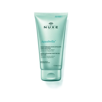 Gel Aquabella Nuxe esfoliante micro-purificante em tubo verde água
