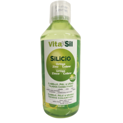 frasco verde translúcido com suplemento Vita Sil Silício