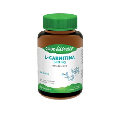 Frasco castanho de suplemento L-Carnitina com tampa verde