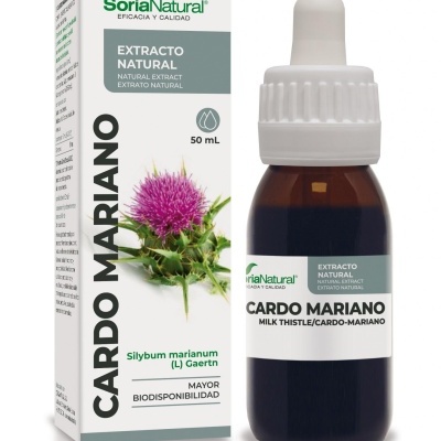 Frasco com conta-gotas e caixa de extracto natural de Cardo Mariano