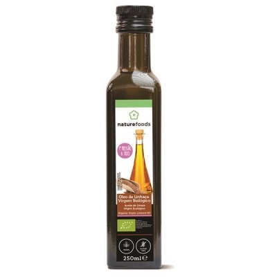 Garrafa 250ml de óleo de linhaça virgem biológico naturefoods