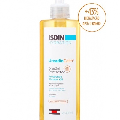 Frasco de óleo de duche ISDIN Hydration UreadinCalm 400 ml com tampa de bomba
