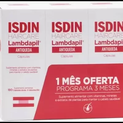 Embalagem de suplemento alimentar ISDIN Lambdapil Antiqueda para cabelo