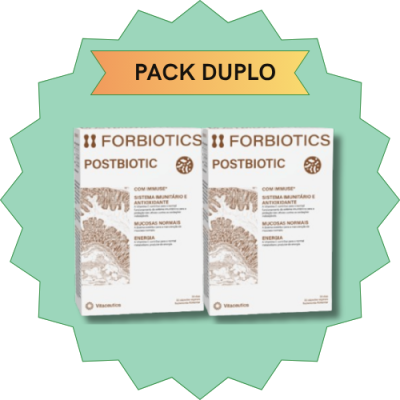 Pack duplo FORBIOTICS POSTBIOTIC com embalagem branca e detalhes castanhos