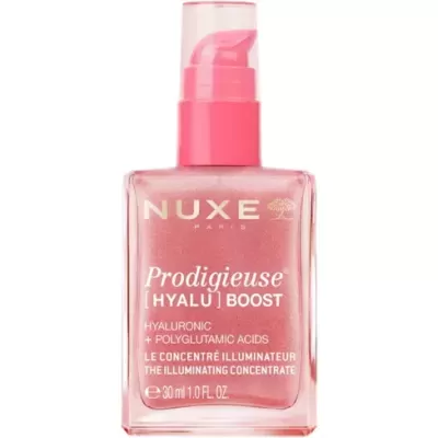 Frasco de sérum iluminador rosa da NUXE Paris Prodigieuse Hyalu Boost