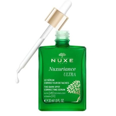 Frasco verde de sérum Nuxe Nuxuriance Ultra com conta-gotas