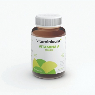 Frasco de suplemento alimentar Vitaminicum Vitamina A com 10000 UI