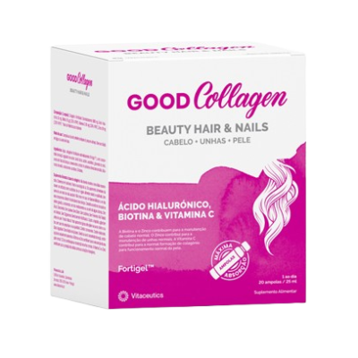 Caixa de suplemento alimentar GOOD Collagen Beauty Hair & Nails branca e rosa