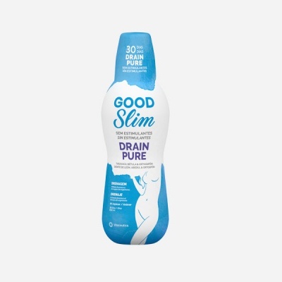 Embalagem de suplemento alimentar GOOD Slim DRAIN PURE branca e azul