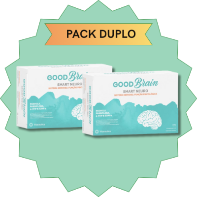 Pack duplo de suplemento Good Brain Smart Neuro em caixas brancas e verdes com desenho de cérebro
