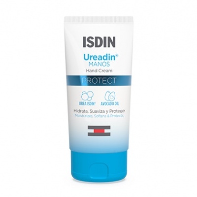 Creme para mãos ISDIN Ureadin Manos PROTECT em tubo branco com tampa azul