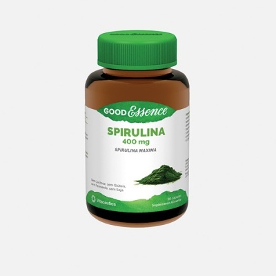 Frasco de suplemento spirulina com tampa verde