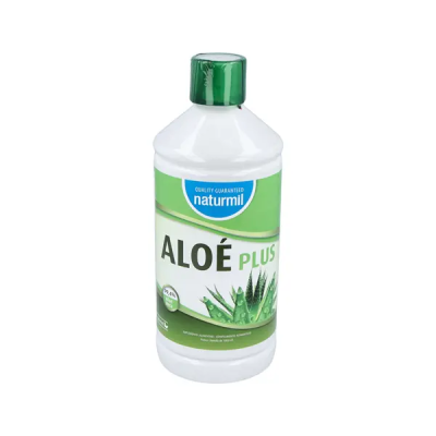 Garrafão branco com etiqueta verde e branca do produto ALOÉ PLUS naturomil