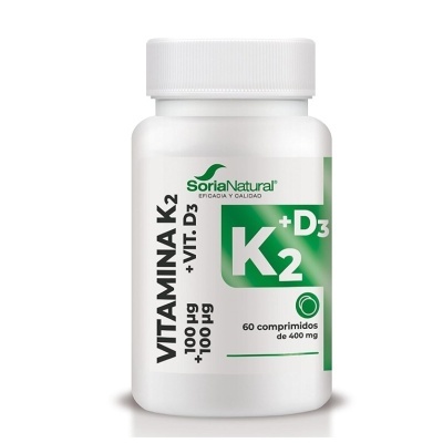 Frasco de suplemento Vitaminas K2 + D3 da SoriaNatural com 60 comprimidos