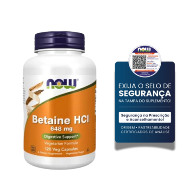 frasco de suplemento Betaine HCl com selo de segurança