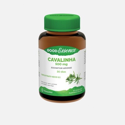 Frasco de suplemento alimentar Cavalinha 500 mg com tampa verde