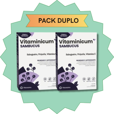 Duas caixas do suplemento Vitaminicum Sambucus com design branco e lilás
