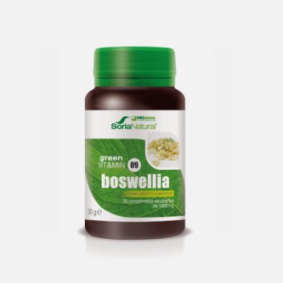 Frasco de suplemento alimentar boswellia com rótulo verde e branco e tampa verde