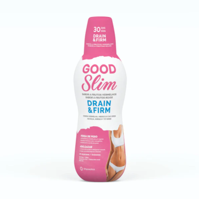 Frasco rosa e branco do produto Good Slim Drain & Firm