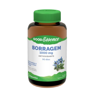 Frasco de suplemento Borragem 1000 mg Good Essence com tampa verde