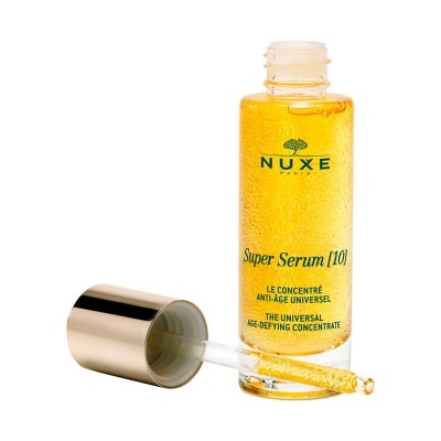 Frasco de NUXE Super Serum [10] com conta-gotas e tampa prateada