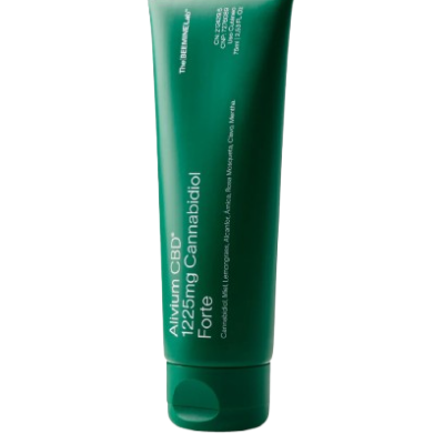 Tubo verde com texto branco do produto Alivium CBD 1225mg Cannabidiol Forte.
