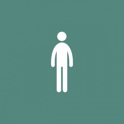 ícone branco de figura humana num fundo verde-azulado